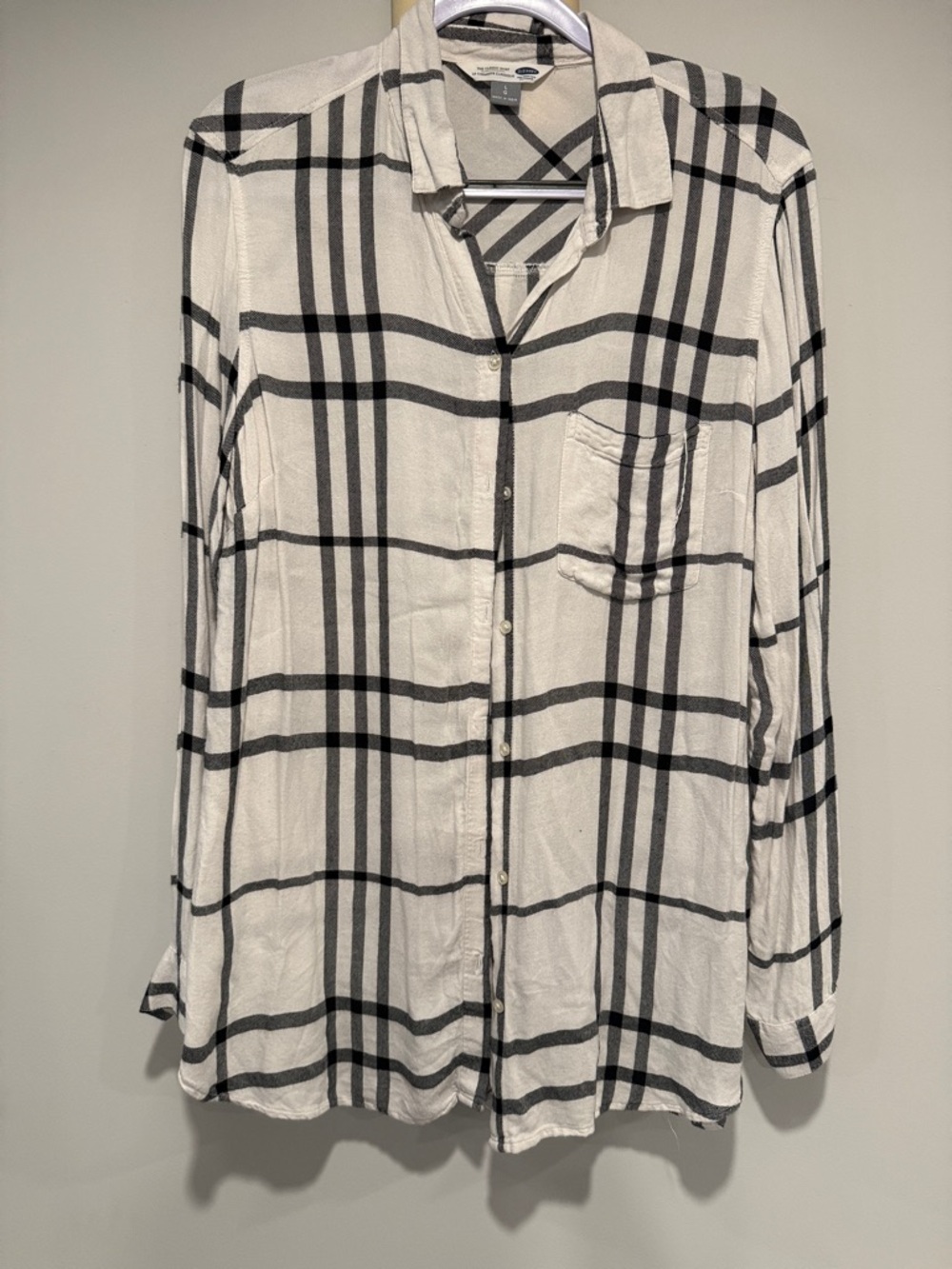Old Navy Cream and Black Plaid Button-Down Shirt
